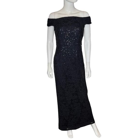Adrianna Papell Papell Studio Women's Corded Off-The-Shoulder Sequin Gown Sz 4 - Picture 2 of 9